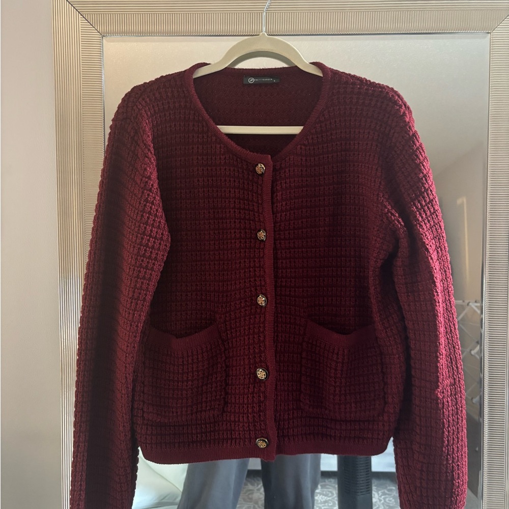 Wine Red Button Down Knit Cardigan / Sweater Jacket